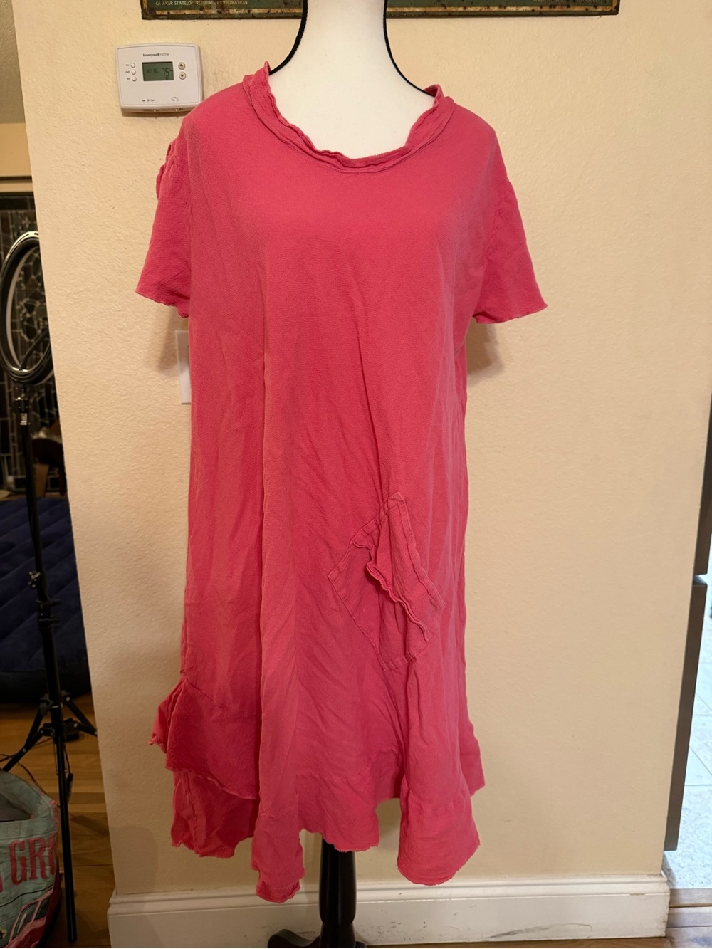 Oh My Guaze Pink Cap Sleeve 100% Cotton Ruffle Tiered Hem Midi Dress Sz 2